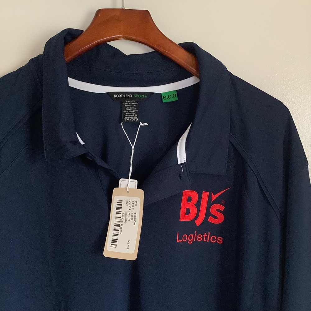 North End Sport Men 5XL Polo Shirt Navy Blue BJs Logistics Logo Recycled 88632